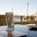 An empty milkshake glass