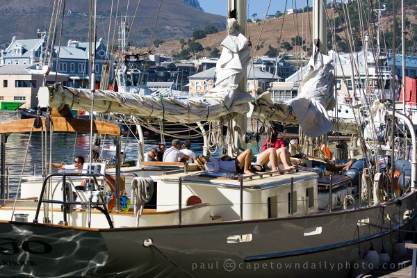 Girls tanning on the Argo yacht