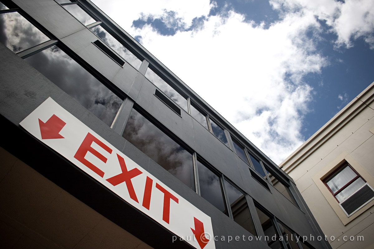 A big red exit sign