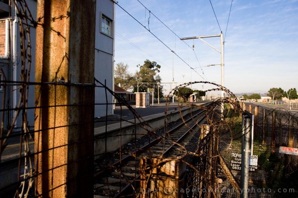 Train tracks and barbed wire