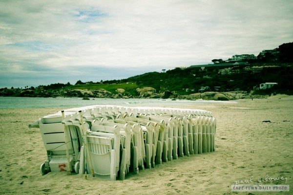 Beach chairs on the beach sand