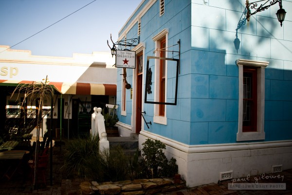 Pastel blue buildings