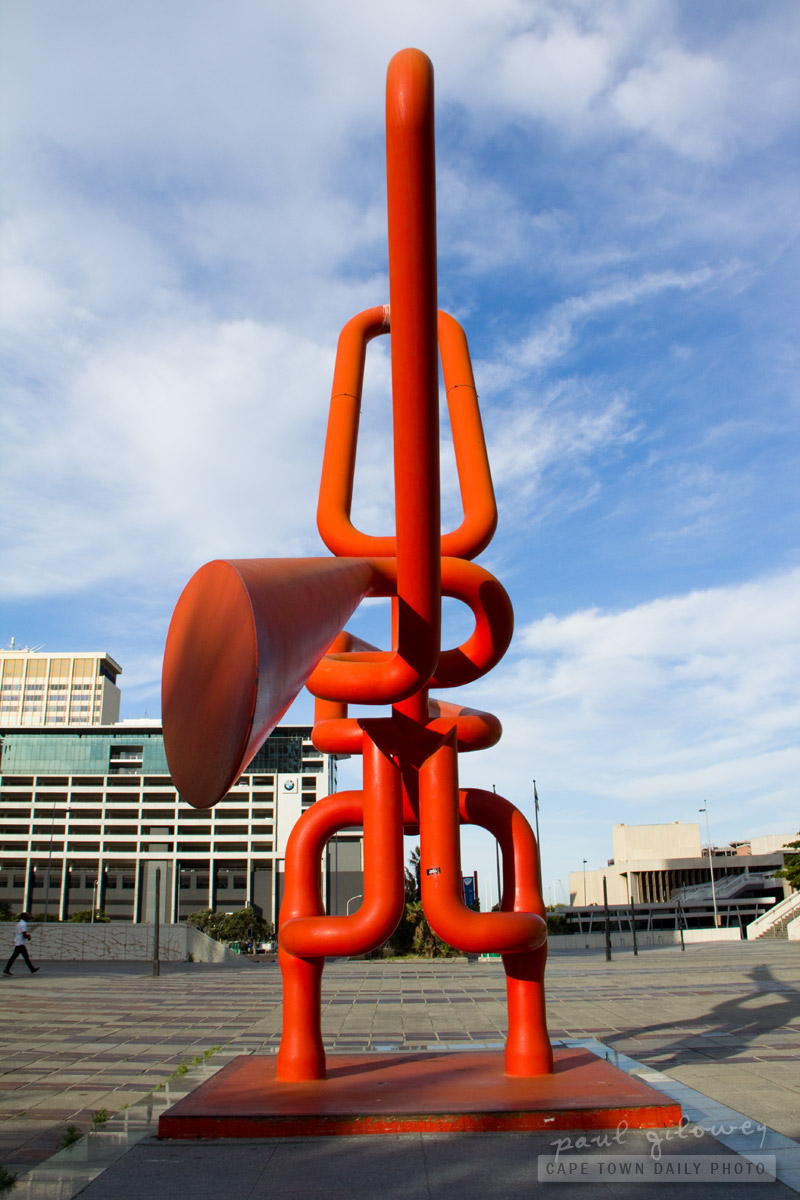 The Civic Center's knot of red tube art