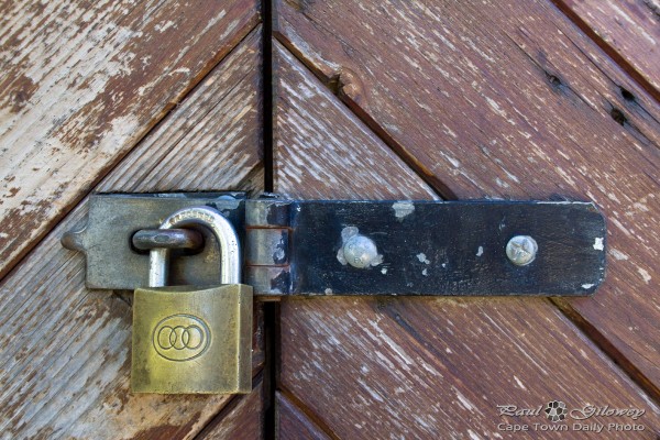 A padlocked door