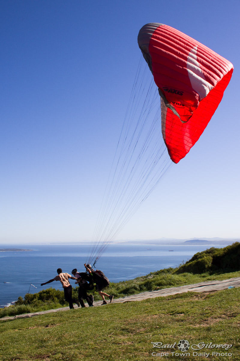 Paraglider launching from Signal Hill