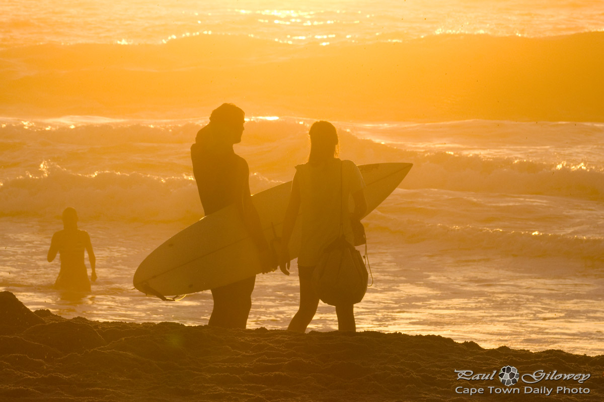 Golden surfer silhouette